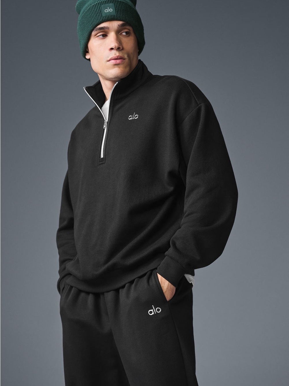 ALO Yoga Men's Black Quarter Zip Pullover